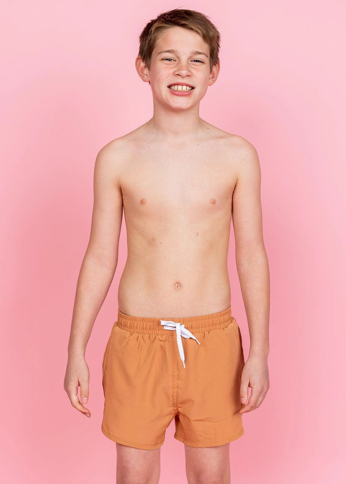 Clay | Youth Retro Shorties boys summer swimwear, boys rash guard swim sets