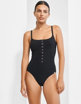Code Tank Swimsuit - Black padded swimwear for women, padded bikini tops