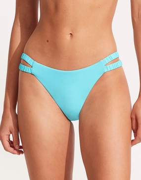 Collective Gathered Tab Bikini Pant - Aquamarine adjustable swim bottoms women, flattering bikini bottoms