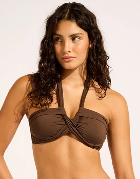 Collective Halter Bandeau Bikini Top - Dark Chocolate full coverage swim tops, cute bikini tops