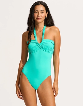 Collective Halter Bandeau Swimsuit - Aquatic Blue bandeau swimsuits for women, strapless swimwear tops