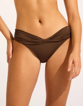Collective Twist Band Mini Hipster Bikini Pant - Dark Chocolate adjustable swim bottoms women, flattering bikini bottoms