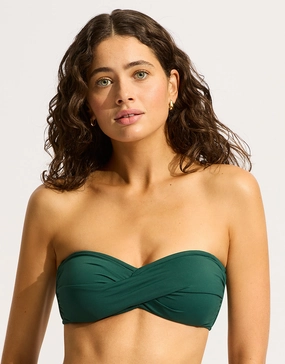 Collective Twist Bandeau Bikini Top - Evergreen full coverage swim tops, cute bikini tops