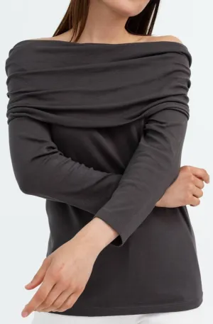 CONVERTIBLE COWL NECK - OFF SHOULDER TOP IN PIMA COTTON STRETCH