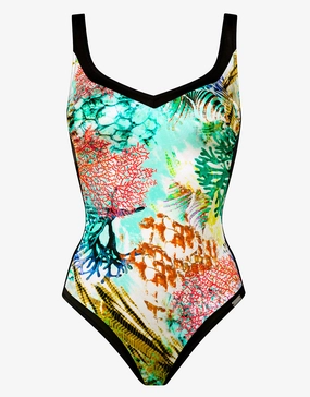 Coral Paradise Moulded Swimsuit - White Reef padded swimwear for women, padded bikini tops
