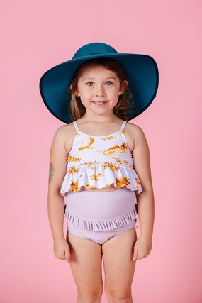 Cotton Purple | Mini Mid-Ruffle Bottoms girls full coverage swimwear, kids swimwear for pool