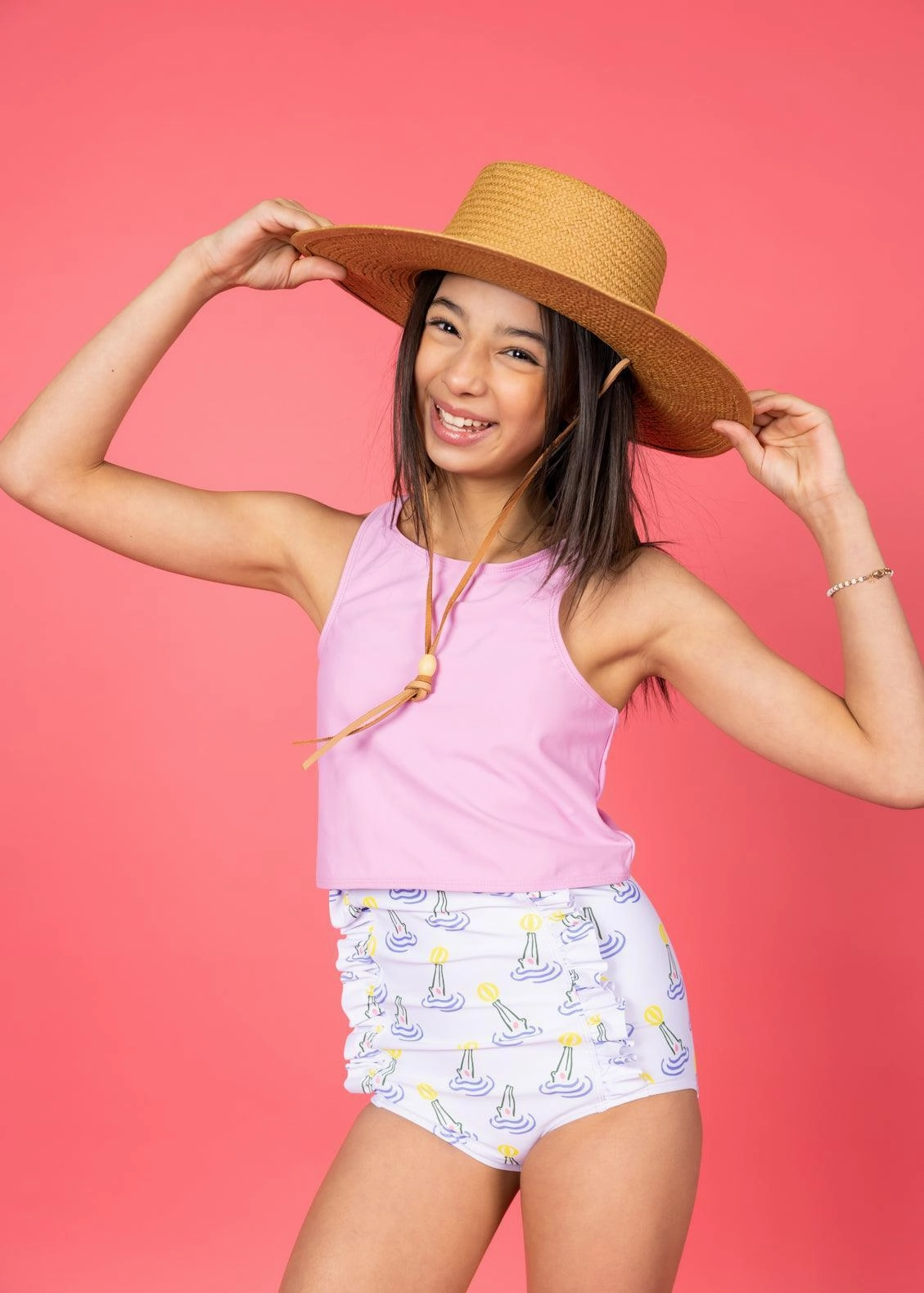 Croc | Youth Down in Front Ruffle Bottoms girls full coverage swimwear, kids swimwear for pool