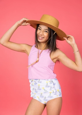 Croc | Youth Down in Front Ruffle Bottoms girls full coverage swimwear, kids swimwear for pool