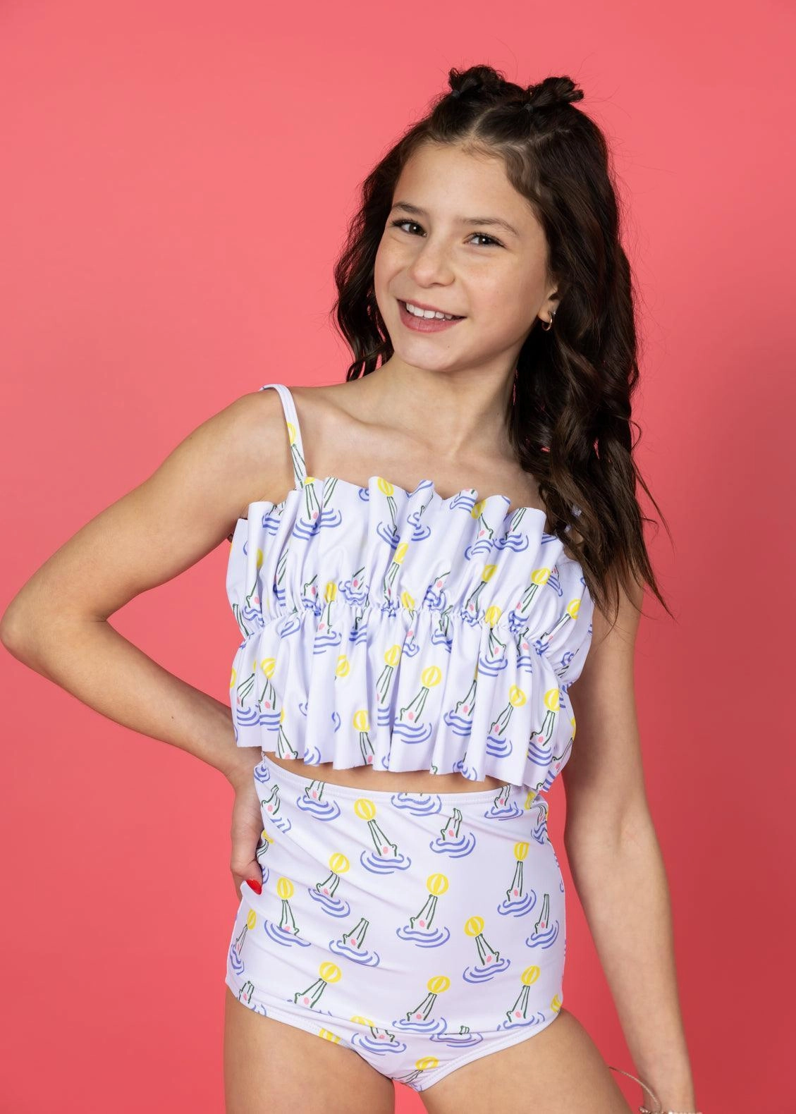 Croc | Youth Oversized Ruffle Top girls full coverage swimwear, kids swimwear for pool