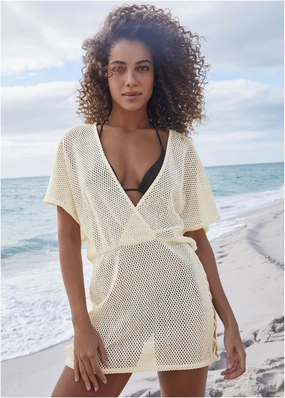 Crochet Cover-Up Dress - Cream plain swimwear women, minimalist swimsuits