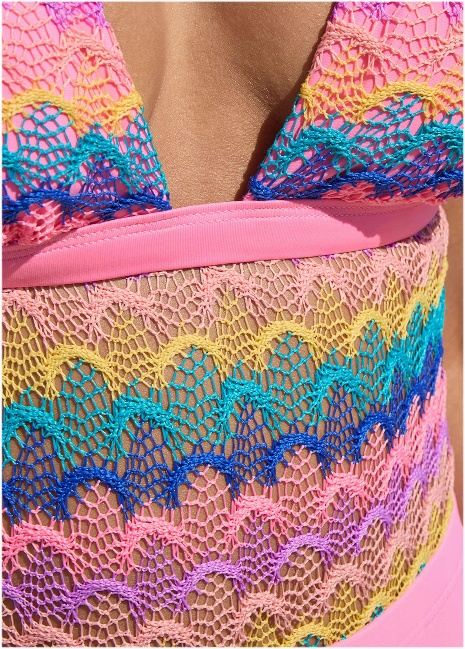 Crochet Open Back One-Piece - Pink Multi