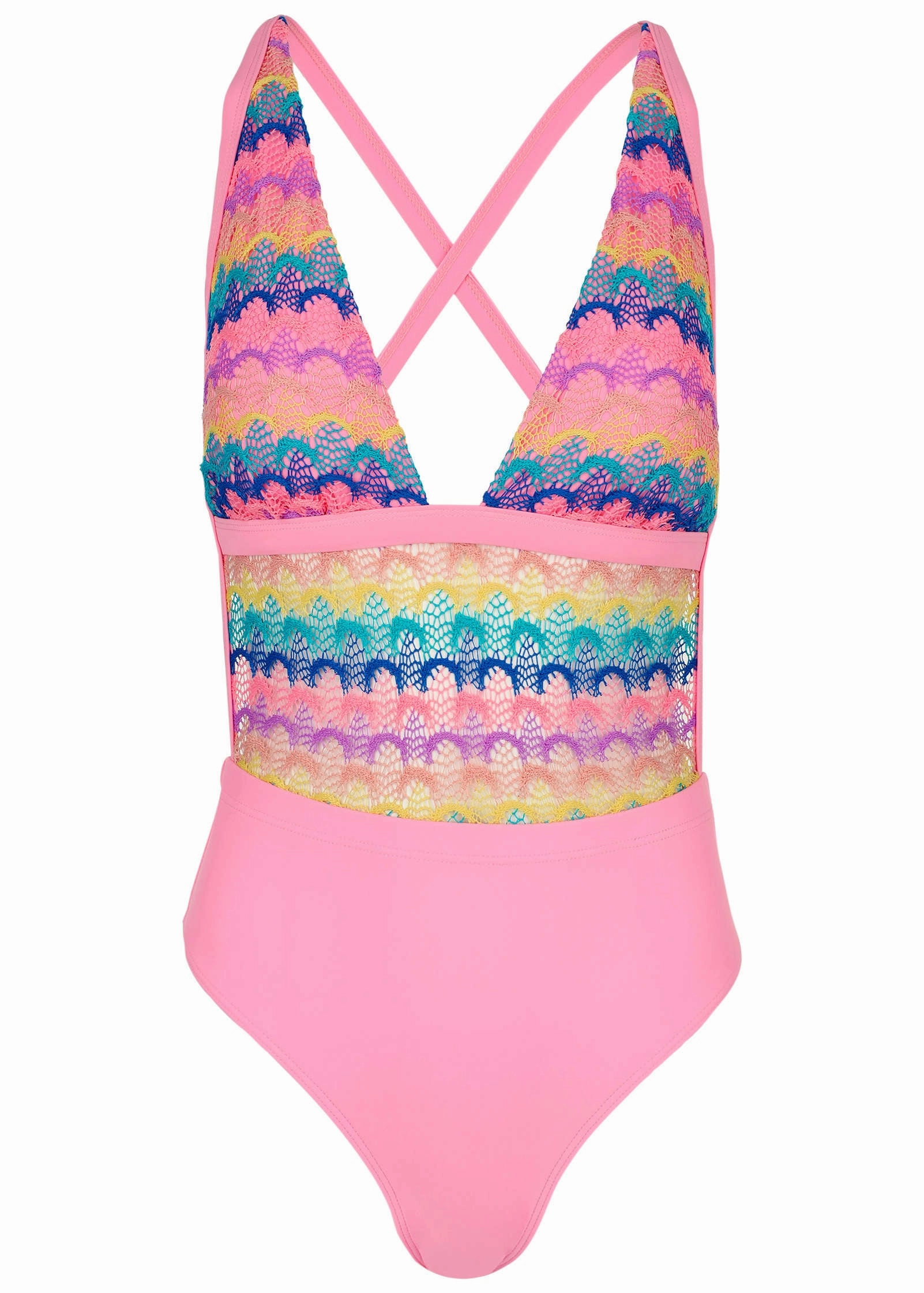 Crochet Open Back One-Piece - Pink Multi