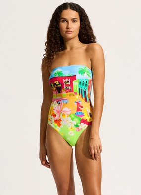 Cuba Bandeau One Piece - Turquoise slimming one piece swimsuits, fashionable one piece suits