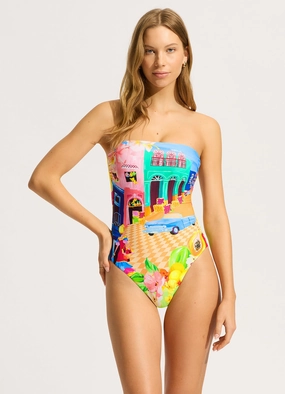 Cuba DD Bandeau One Piece - Turquoise slimming one piece swimsuits, fashionable one piece suits