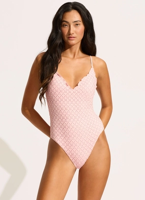 Daydreamer V Neck One Piece - Dusty Pink slimming one piece swimsuits, fashionable one piece suits