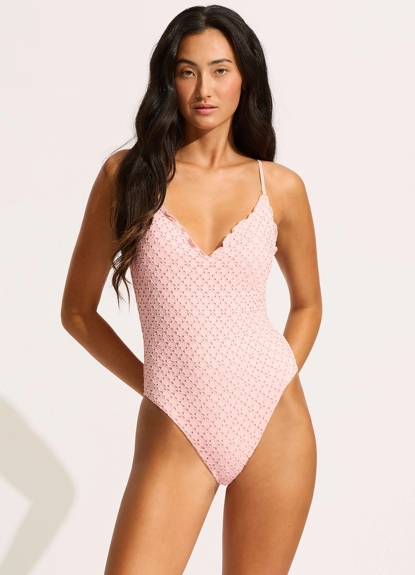 Daydreamer V Neck One Piece - Dusty Pink slimming one piece swimsuits, fashionable one piece suits