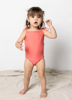 Deep Coral | Baby Simply One-Piece girls full coverage swimwear, kids swimwear for pool