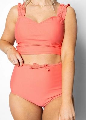Deep Coral | Bow Bottoms elastic waistband swim bottoms, mix-and-match bikini bottoms