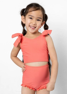 Deep Coral | Mini All Ruffled Up Bottoms girls full coverage swimwear, kids swimwear for pool