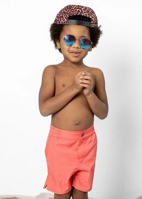 Deep Coral | Mini Boardies boys summer swimwear, boys rash guard swim sets