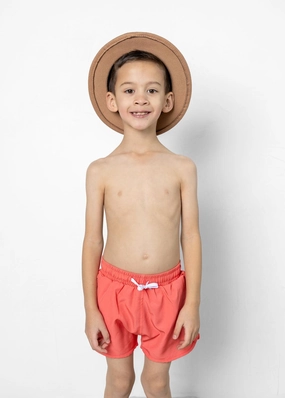 Deep Coral | Mini Retro Shorties boys summer swimwear, boys rash guard swim sets