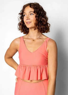 Deep Coral | V-Neck Top tankini swim tops, adjustable bikini tops