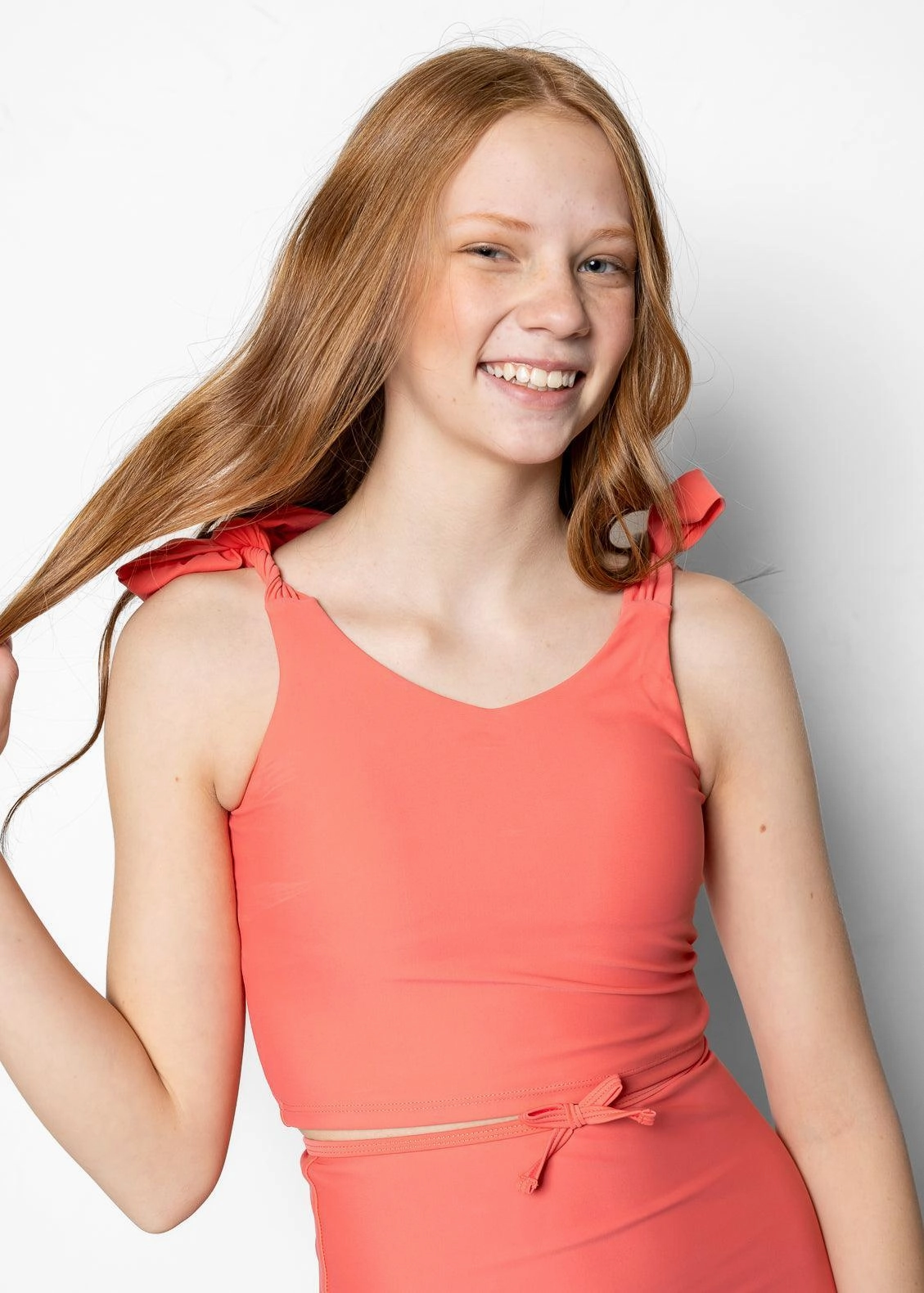 Deep Coral | Youth Knot Top girls full coverage swimwear, kids swimwear for pool