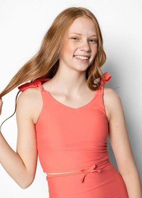 Deep Coral | Youth Knot Top girls full coverage swimwear, kids swimwear for pool