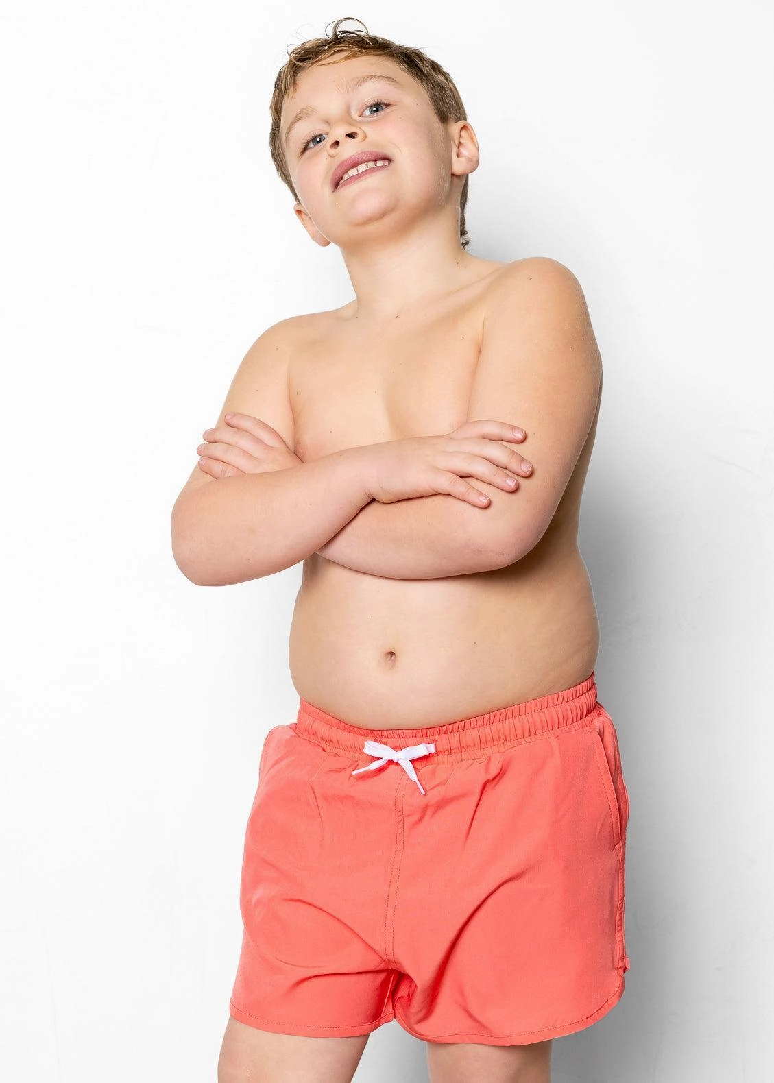 Deep Coral | Youth Retro Shorties boys summer swimwear, boys rash guard swim sets