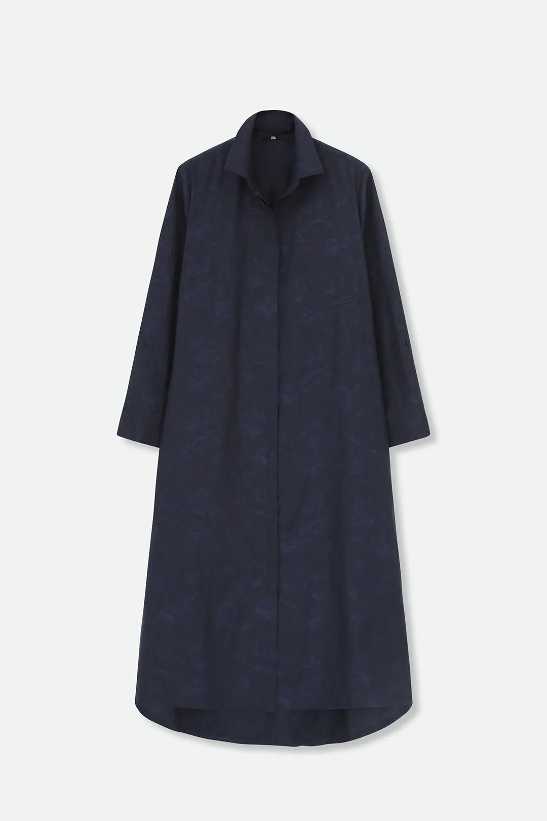 DELPHINE DRESS IN ITALIAN COTTON JACQUARD INDIGO ROSES
