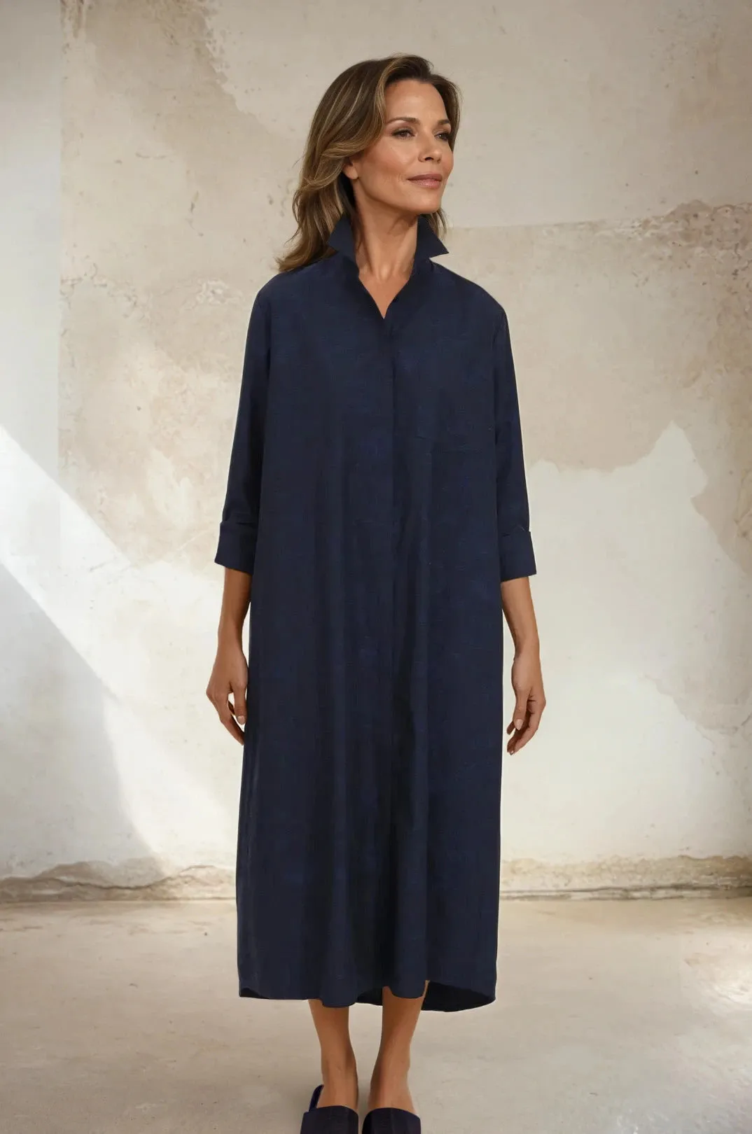 DELPHINE DRESS IN ITALIAN COTTON JACQUARD INDIGO ROSES