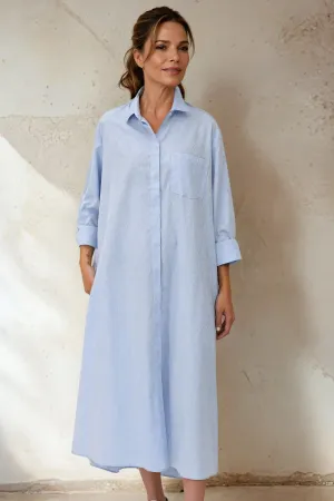DELPHINE DRESS IN ITALIAN COTTON JACQUARD LIGHT BLUE PAISLEY