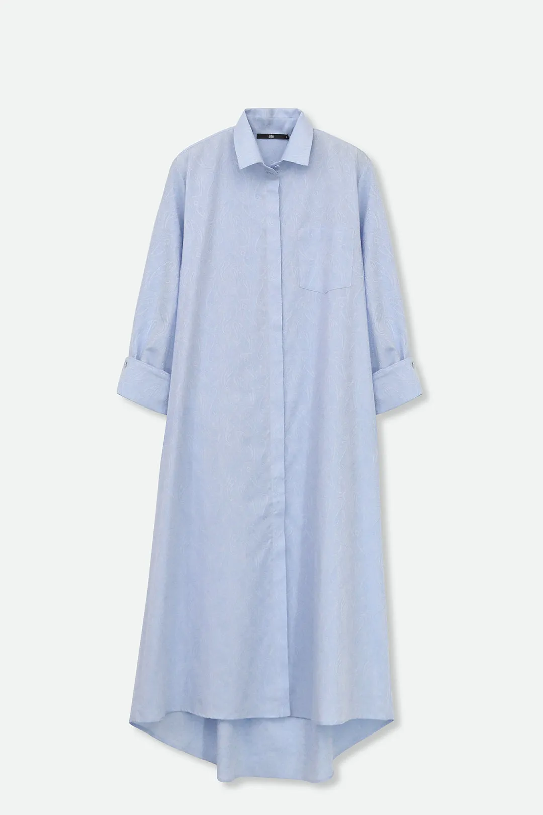 DELPHINE DRESS IN ITALIAN COTTON JACQUARD LIGHT BLUE PAISLEY