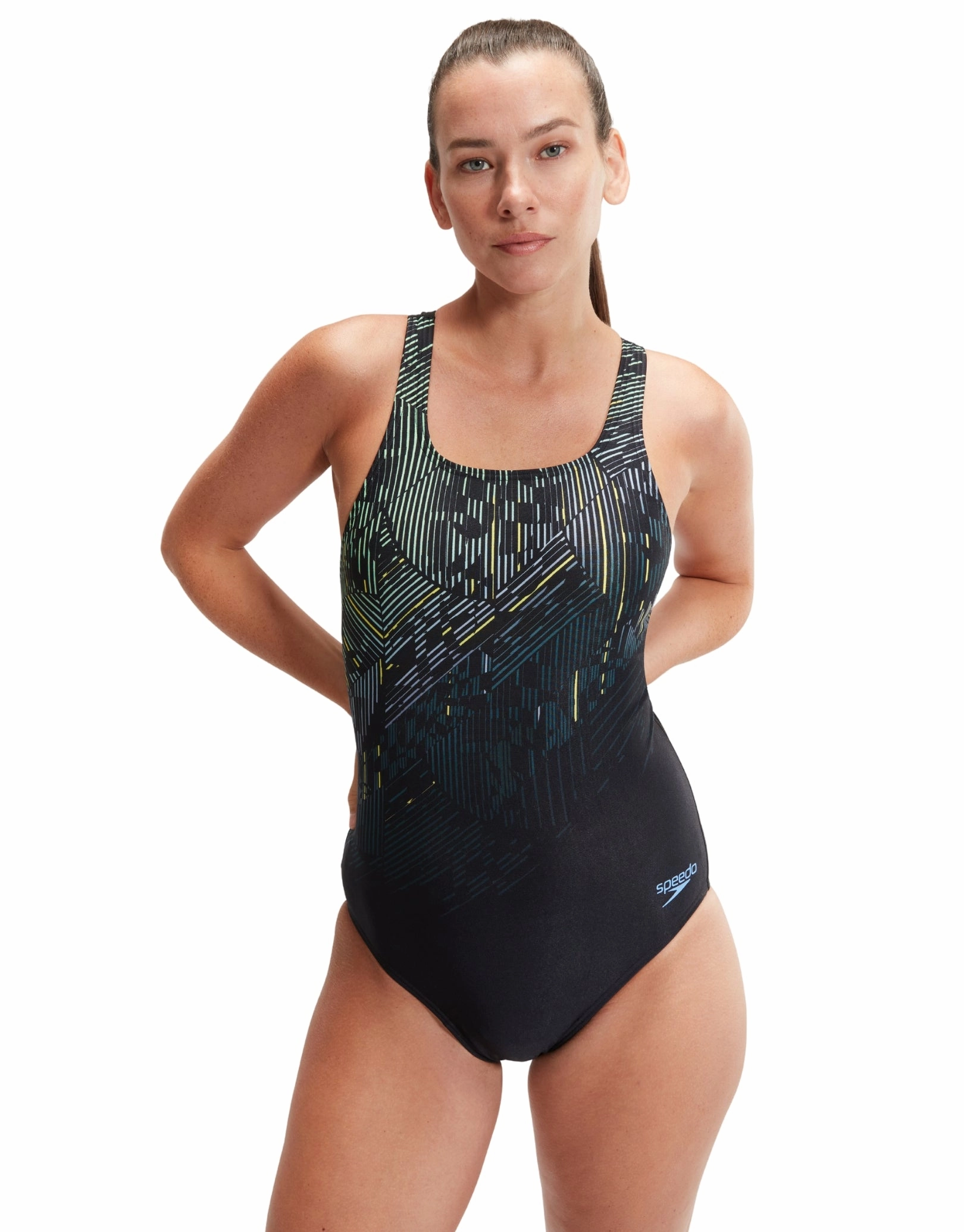Digital Printed Medalist Swimsuit - Black/Green speedo mens swimwear, speedo training swimsuits