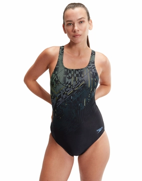 Digital Printed Medalist Swimsuit - Black/Green minimalistic swimsuits women, sleek swimwear styles