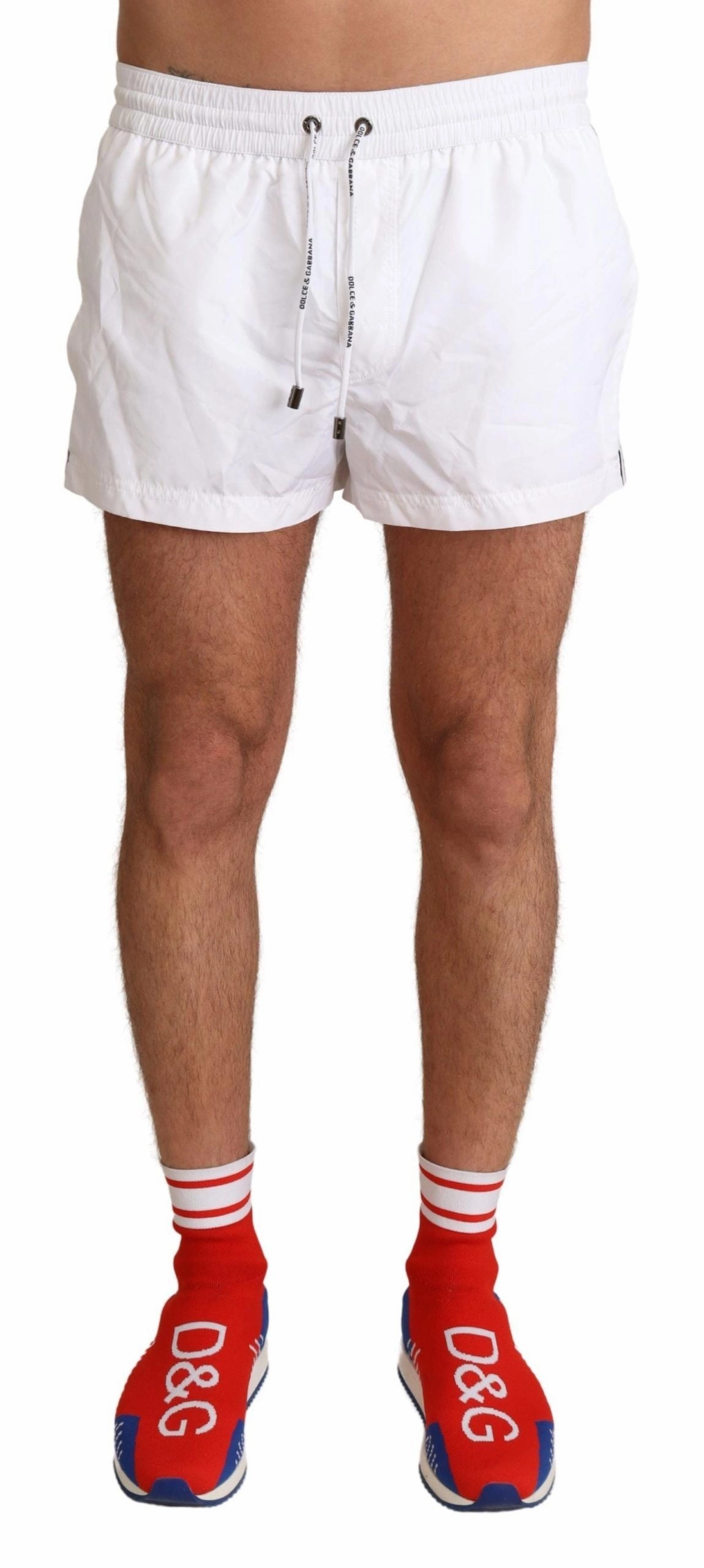 Dolce & Gabbana Elegant KING Motive Swim Men's Trunks mens full coverage swimwear, stylish mens swim trunks
