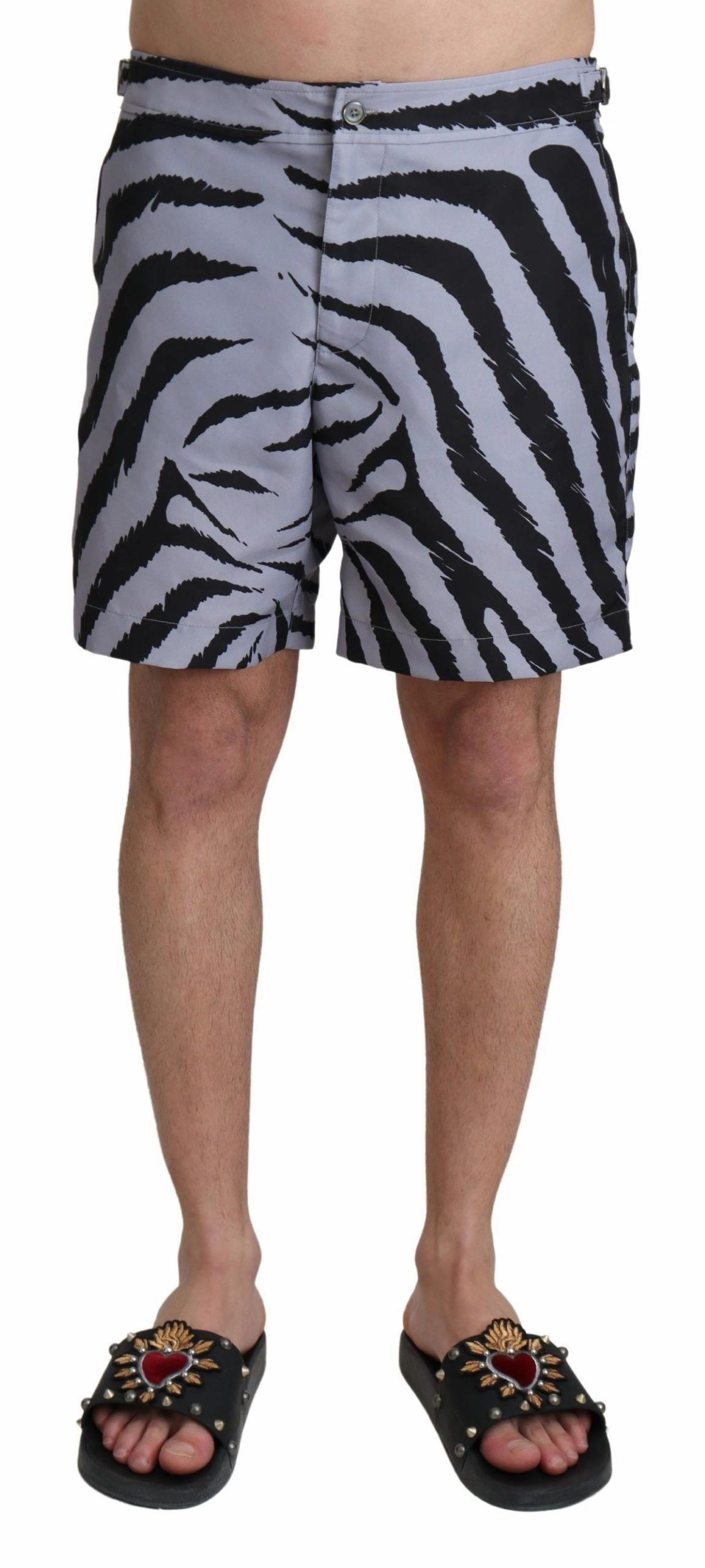 Dolce & Gabbana Elegant Zebra Print Swim Men's Trunks mens full coverage swimwear, stylish mens swim trunks