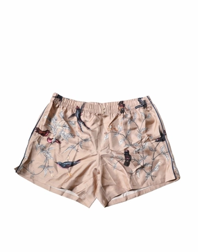 Dolce & Gabbana Peach Birds Printed Beachwear Shorts Men's Swimwear mens full coverage swimwear, stylish mens swim trunks