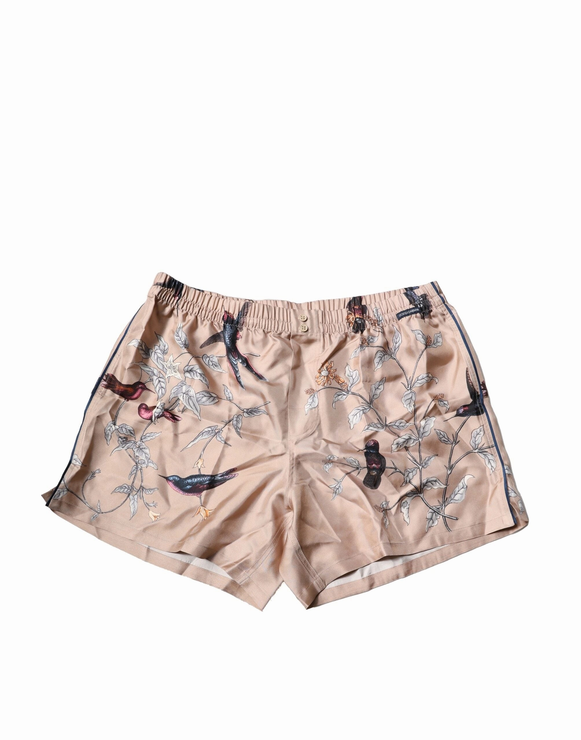 Dolce & Gabbana Peach Birds Printed Beachwear Shorts Men's Swimwear mens full coverage swimwear, stylish mens swim trunks