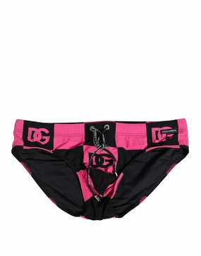 Dolce & Gabbana pink Nylon Logo Beachwear Brief Men's Swimwear mens full coverage swimwear, stylish mens swim trunks