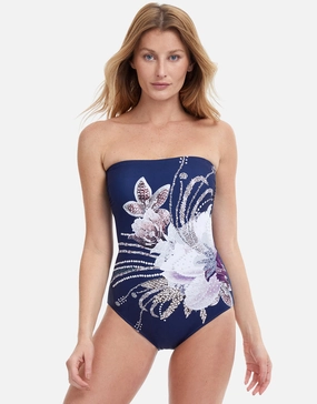 Dolce Vita Bandeau Swimsuit - Navy tummy control swimwear women, slimming swimsuits