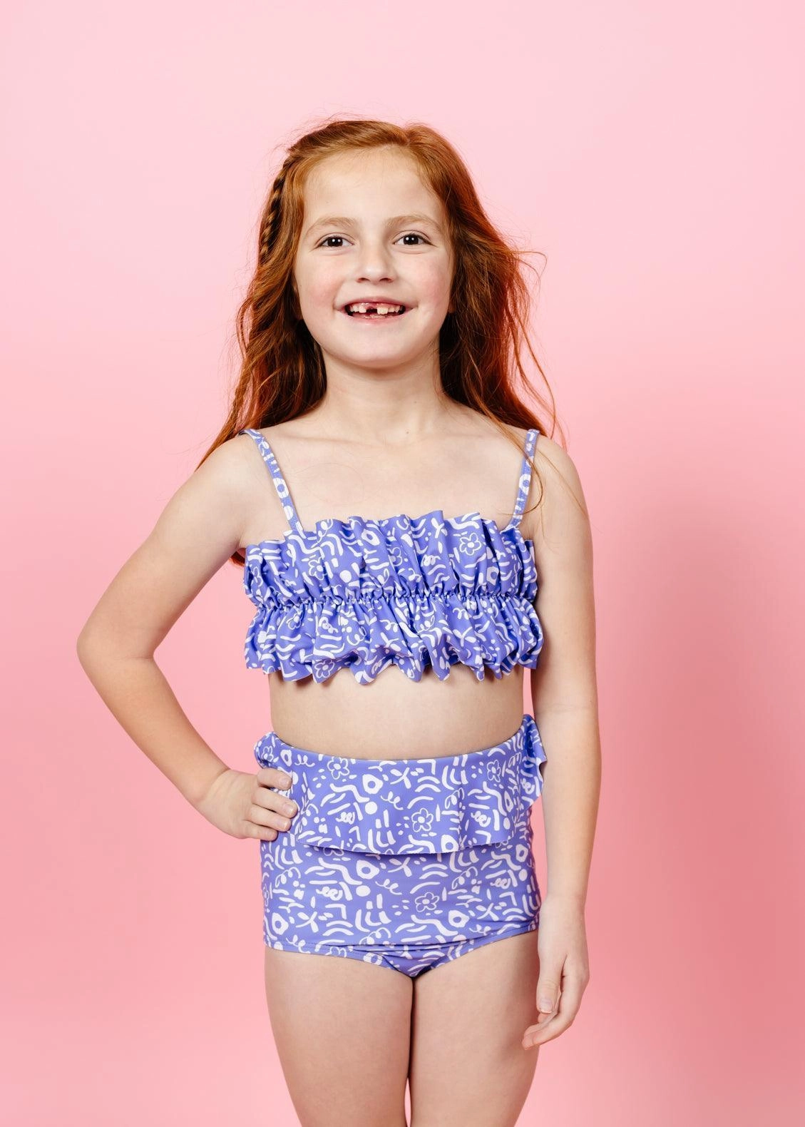 Doodles | Mini Oversized Ruffle Top girls full coverage swimwear, kids swimwear for pool
