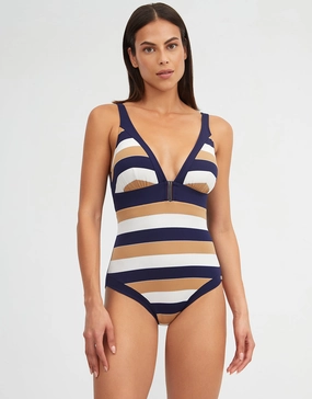 Doris Plunge Swimsuit - Stripe cup sized swimwear women, supportive swimsuits for large bust