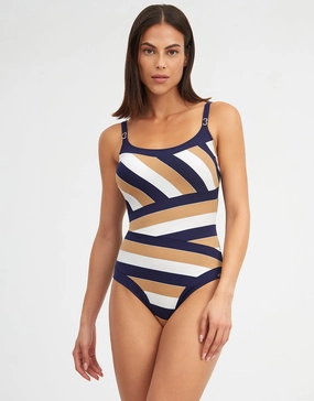 Doris Tank Swimsuit - Stripe womens resort swimwear, flattering one-piece swimsuits