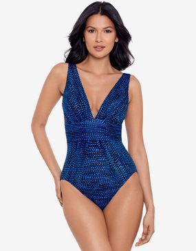 Dot Com Odyssey Swimsuit - Blue tummy control swimwear women, slimming swimsuits