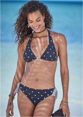 Dot Triangle Top - Striped Polka-Dot bandeau bikini tops, triangle swim tops