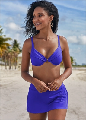 Draped Ring Underwire Top - Cobalt Blue supportive swim tops, printed bikini tops