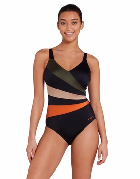 Dream Wrap Panel Classicback Swimsuit - Black/Green/Orange zoggs swimwear for women, zoggs goggles and swimsuits