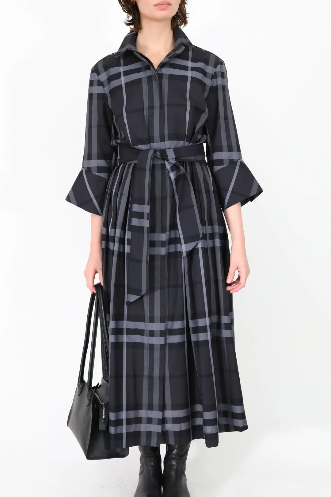 DRIFT DRESS IN ITALIAN COTTON JACQUARD BLACK/GREY