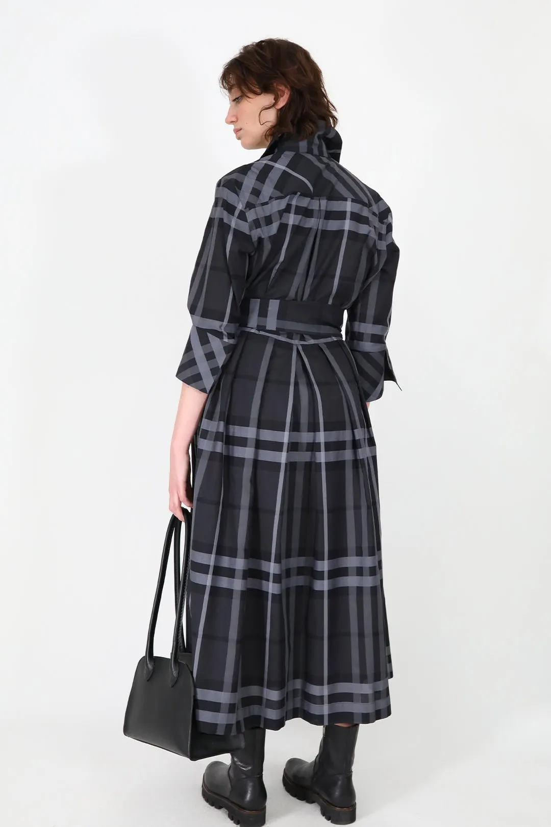 DRIFT DRESS IN ITALIAN COTTON JACQUARD BLACK/GREY